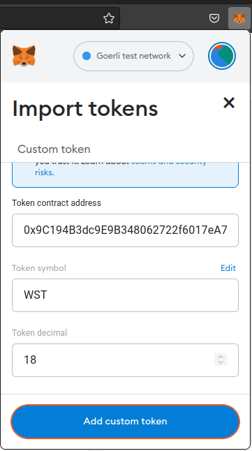 Metamask Import Tokens Dialog