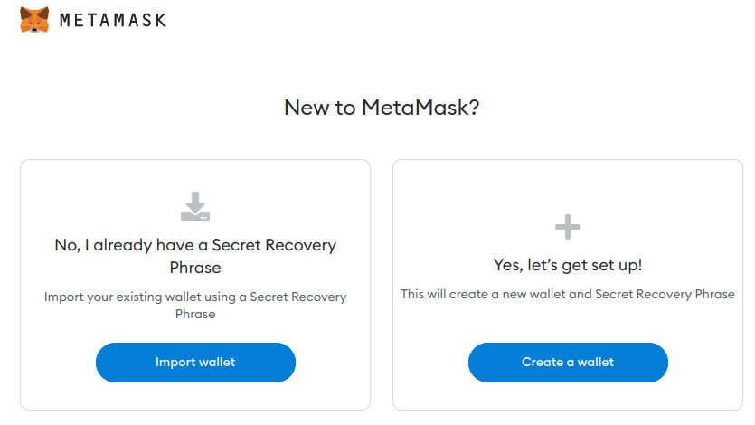 Metamask create wallet screen
