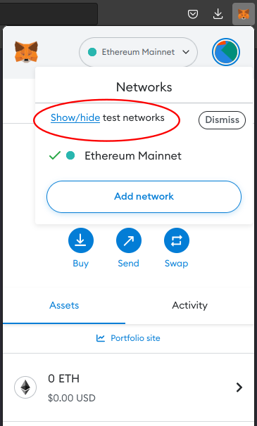 Metamask show/hide test networks