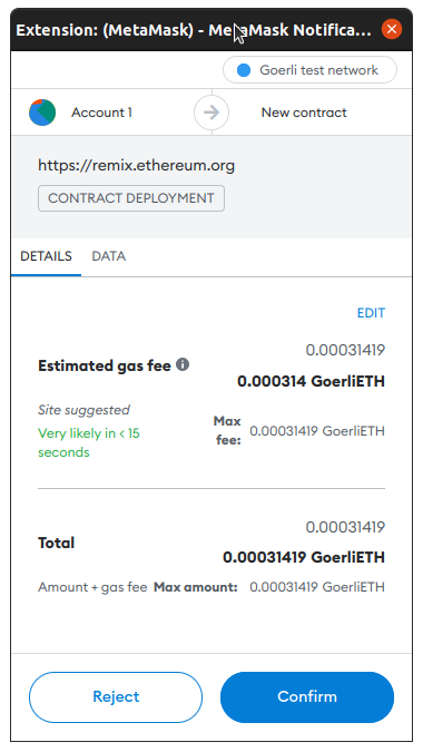 Remix Contract Deployment Metamask Popup