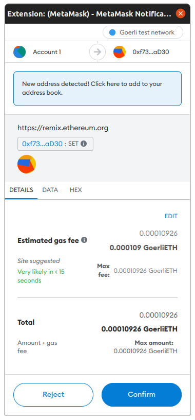 Remix Simple Storage Set Tx Metamask Popup